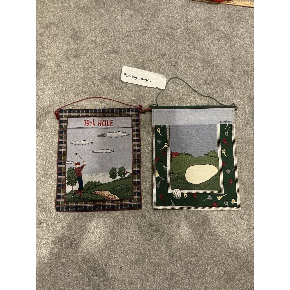 2 Vintage Windham‎ Weavers 19TH Hole embroidered golf house yard flag